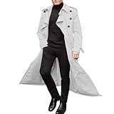 Langer Trenchcoat für Herren, zweireihiger langer Mantel, Wolle, langer Mantel, schmale...