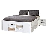 Funktionsbett | Stauraumbett | Bett mit Schubladen | Kiefer massivholz| Farbe Weiß...