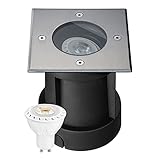 LEDANDO LED Bodeneinbaustrahler Set - Schwenkbar - 7W LED GU10 warmweiß - eckig...