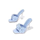 Cape Robbin Lania Sexy High Heels für Damen, klare quadratische offene Zehenschuhe, blau,...