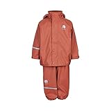 Celavi Girls Basic Rainwear Set-solid PU Rain Jacket, Redwood, 100