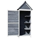 Wiltec Gartenschrank aus Holz grau 77x53x179cm mit Tür, Satteldach und Bitumenisolierung...