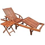 JKYOU Sonnenliege mit Tisch, massives Akazienholz, Outdoor-Sitzgelegenheit, Sonnenliegen