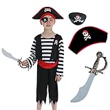 Sincere Party Kinderkostüm Piraten-Kostüm mit Hut, Schwert, Augenklappe für...