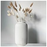 Gerippte Vase Weiß 20 cm Hoch, Modern Blumenvasen aus Keramik für Tischdeko...