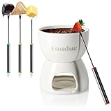 com-four® Premium Schokoladenfondue-Set - Keramikschale mit Teelichthalter und 4 Gabeln -...