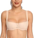 Lemorosy Damen Bügel Balconette-BH Gepolsterte Träger Halbschale Push Up(Beige,85B)