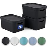 Jive Dekobox 3er-Set Aufbewahrungsbox 5l mit Deckel, Kunststoff (PP recycelt), dunkelgrau,...