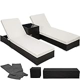 TecTake 2X Aluminium Polyrattan Sonnenliege + Tisch Gartenmöbel Set - inkl. 2 Bezugsets +...