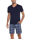 Bresdk Schlafanzug Herren Pyjama Set Kurz Baumwolle Sommer Nachtwäsche Set...