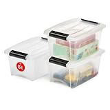 Iris Ohyama Aufbewahrungsboxen mit Deckel, 5L, 3er-Set, Transparent, Sicherer...