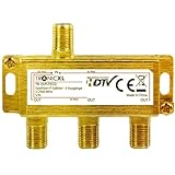 TronicXL 3-Fach SAT Splitter I 24k Gold Antennenverteiler I F-Stecker DC-Durchlass I für...