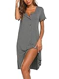 Ekouaer Nachthemden für Damen Sommer Schlafshirt Kurzarm Sleepshirt Nachtwäsche...