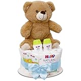 MilaBoo® Blau Windeltorte Junge mit kuscheligen kleinen Teddybär I hochwertiges...