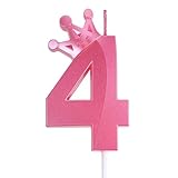 Pinke Geburtstagskerze mit der Zahl 4, Dekoration für den 4. Geburtstag, rosa Thema,...