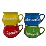 BURI Keramik Suppentassen 4er-Set Tasse Schüssel Suppenteller Schüsselset Suppentasse