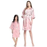 Mommy and Me Kimono-Bademantel, Satin, Blumenmuster, seidig - Pink - Large