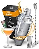 Brendo® 3-teiliges Cocktail Shaker Set I Fest schließender & dichtender Cocktail Shaker...