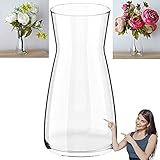 SILK ATELIER Handgefertigte Blumenvase aus klarem Glas, Glasvase für Tischdeko mit...