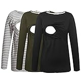 Smallshow Damen Umstands-Still-Top, bequem, langärmelig, Still-T-Shirt, Grau...