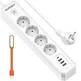 Steckdosenleiste 4 USB Mehrfachsteckdose mit Schalter, 4-Fach Steckerleiste...