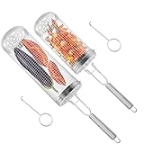 2 Stück Rolling Grillkorb mit abnehmbarem Griff Edelstahl,Grill Rack Grillkochzubehör...