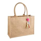 FITDON Jute Tasche Shopper Damen, Groß Jutebeutel Strandtasche Faltbare Wasserdicht...