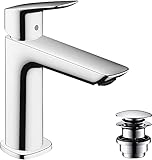 hansgrohe Waschtischarmatur Logis, Wasserhahn Bad mit Auslauf Höhe 110 mm, mit Push-Open...