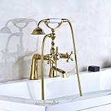 Solide Messing Goldene Fertig Badewanne Dusche Armaturen Mixer Dual Griffe Deck Montiert