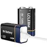 LCLEBM 9V Akku, 1300mAh 9V Block Lithium Akkus, USB-C Ladegerät mit 2-in-1...