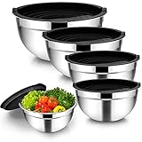 Homikit Rührschüssel, 5 Stück Schwarz Edelstahl Schüssel Salatschüssel Set mit Deckel...