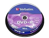 Verbatim DVD+R 16x Matt Silver 4.7GB, 10er Pack Spindel, DVD Rohlinge, 16-fache...