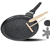 DIVORY Crepe Pfanne Induktion 28 cm, Pfannkuchenpfanne mit Teigverteiler & Holzschaufel,...