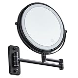 Gecious Schwarzer Make-up-Spiegel mit LED-Licht, 20,3 cm, doppelseitig, 1X/7-fache...