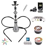 RMAN® Shisha Set 55cm Hookah Wasserpfeife Schwarz inkl. 2 Dampfsteine Tabak |1000W Shisha...