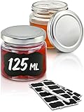 Praknu 25 Marmeladengläser Klein 125ml - Mit Etiketten & Stift - Luftdicht -...