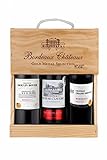 Wein Geschenk Selection Bordeaux - Wein Set Rotwein mit Goldmedaille in Holzkiste - Ideal...