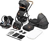 LIONELO Amber Kinderwagen 3 in 1 Kombikinderwagen Set sportlicher Sitz fester Babywanne...