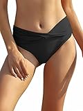 SHEKINI Damen Bikinihose Retro Ruched Bauchweg Klassisch Schwarze Badehose...