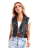 DIASHINY Kurze Kunstlederweste für Damen Slim Revers Ärmellos Biker Slim Fit...