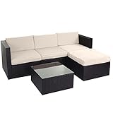 Mendler Poly-Rattan-Garnitur HWC-D28, Gartengarnitur Sofa Set - braun, Polster Creme ohne...