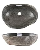 wohnfreuden Naturstein Waschbecken grau oval 40 cm Aufsatzwaschbecken Stein Waschschale...