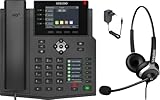 GEQUDIO IP Telefon GX5+ Set mit Netzteil & 2-Ohr Kabel-Headset - Fritzbox,...