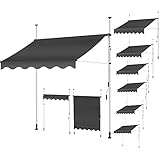 Clothink Klemmmarkise 350cm Breit Grau Ohne Bohren Gelenkarmmarkise...