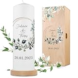 GRAVURZEILE Bedruckte Kerze - Floral Kreis - Personalisierte Traukerze mit Namen & Datum -...