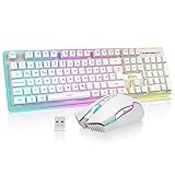 RedThunder K10 Kabelloses Gaming Tastatur und Maus Set, QWERTZ DE-Layout LED...