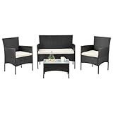 Juskys Polyrattan Sitzgruppe Fort Myers 4 Personen mit 2er Sofa, 2 Stühle, Tisch &...