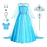 Foierp Elsa Kostüm Mädchen: 9-teiliges Set Elsa Kleid mit Krone Diadem...