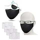 FLOWZOOM 2 Stk. Stoff-Maske schwarz mit Nasenbügel & 4 Stk. Filter | Mund und...