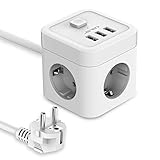 JSVER Steckdosenleiste 3 Fach mit USB, Würfel Mehrfachsteckdose(3680W 16A) USB...